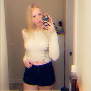 white side laced up shirt